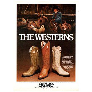 1979 Acme Western Cowboy Boots Vintage Print Ad Cowboy Hat Horseback Wall Art